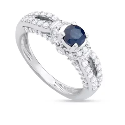 CTTW Diamond And Blue Sapphire Engagement Ring 14KW