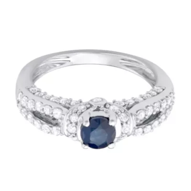 CTTW Diamond And Blue Sapphire Engagement Ring 14KW