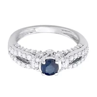 CTTW Diamond And Blue Sapphire Engagement Ring 14KW