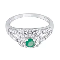 1 CTTW Diamond And Green Emerald Engagement Ring 14KW