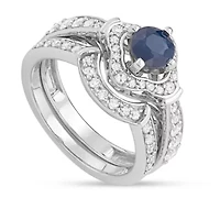 1.00 CTTW Blue Sapphire and White Diamond Bridal Ring Set 14K Gold