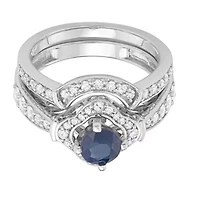 1.00 CTTW Blue Sapphire and White Diamond Bridal Ring Set 14K Gold