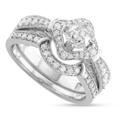 1.00 CTTW Diamond Bridal Ring Set 14K White Gold