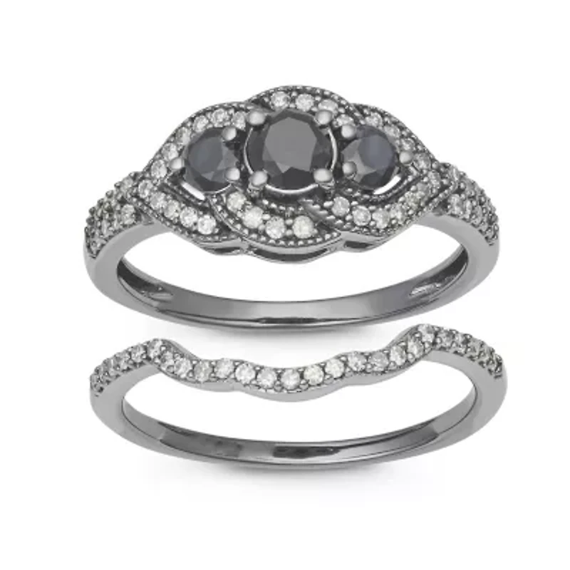 3/4 CTTW Black Diamonds Bridal Ring Rhodium Plated 10K Gold