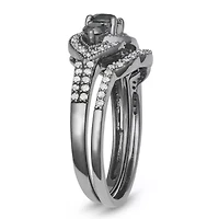 3/4 CTTW Black Diamonds Bridal Ring Rhodium Plated 10K Gold
