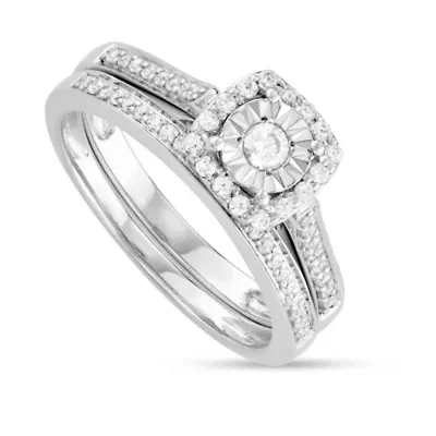3/8  CTTW Diamond Bridal Ring Set 10K White Gold
