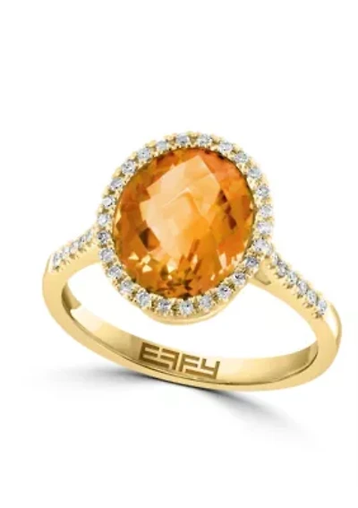 Diamond and Citrine Ring in 14K Yellow Gold