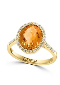 Diamond and Citrine Ring in 14K Yellow Gold