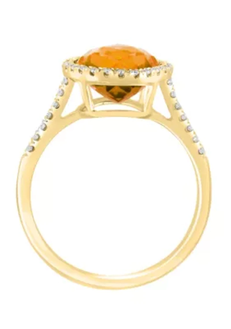 Diamond and Citrine Ring in 14K Yellow Gold