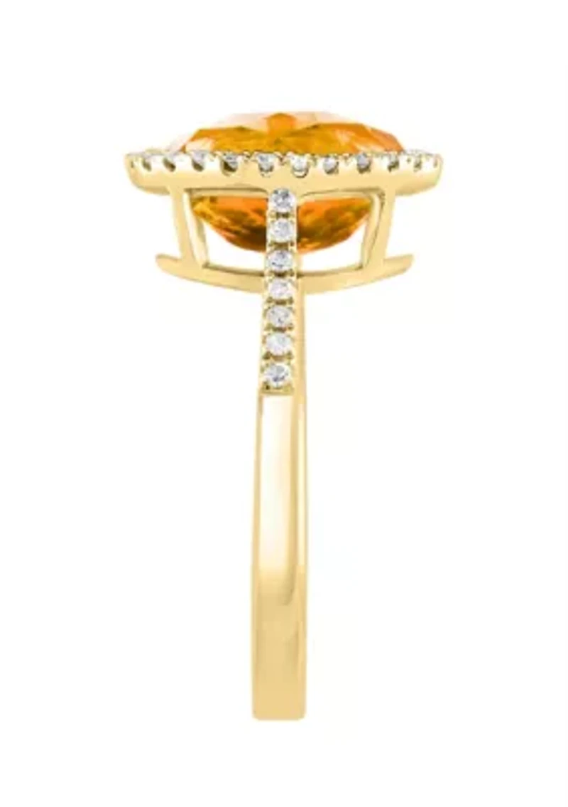 Diamond and Citrine Ring in 14K Yellow Gold