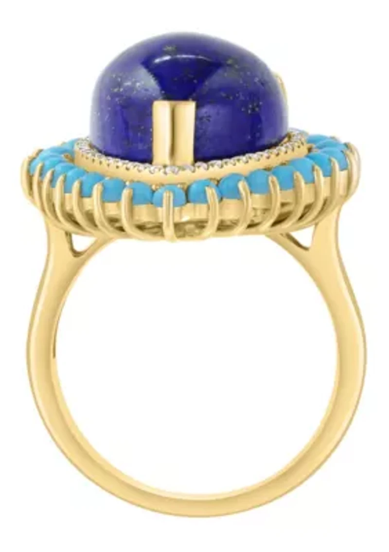 Diamond, Lapis and Turquoise Ring in 14K Yellow Gold
