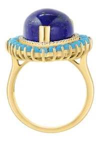 Diamond, Lapis and Turquoise Ring in 14K Yellow Gold