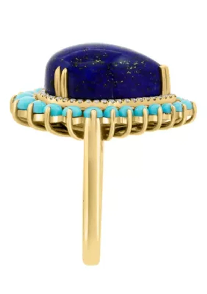 Diamond, Lapis and Turquoise Ring in 14K Yellow Gold