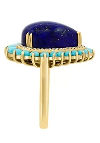 Diamond, Lapis and Turquoise Ring in 14K Yellow Gold