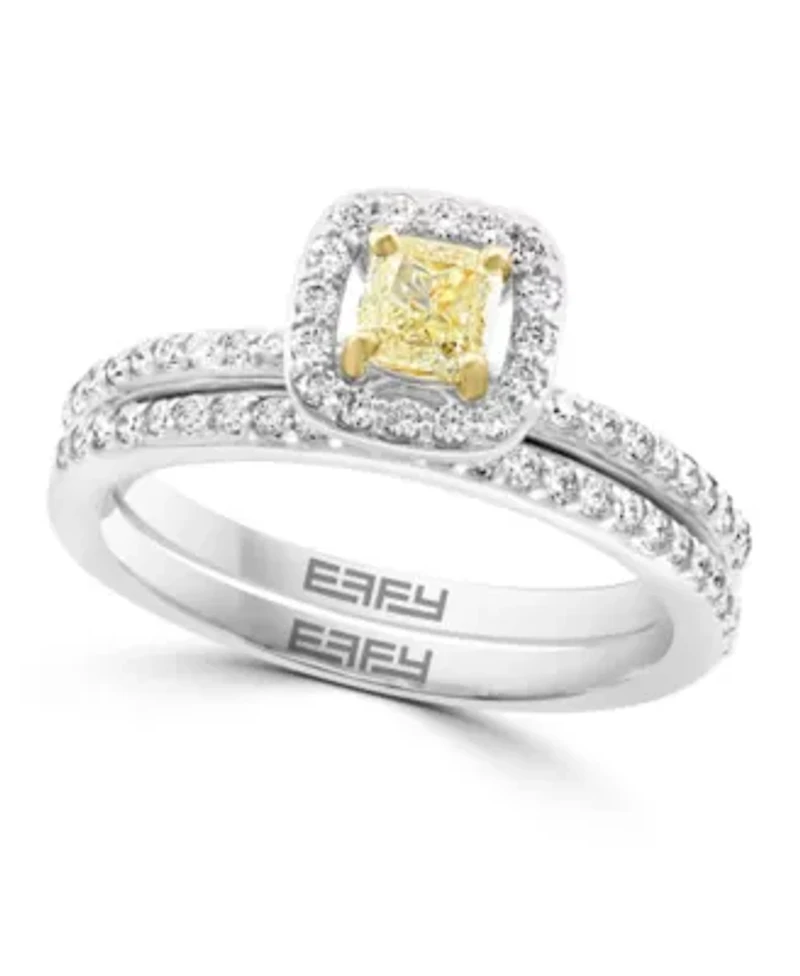 Diamond And Natural Yellow Diamond Ring Set In 14K White Gold