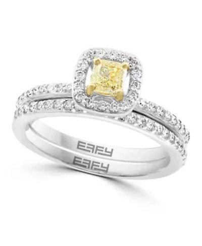 Diamond And Natural Yellow Diamond Ring Set In 14K White Gold