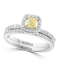 Diamond And Natural Yellow Diamond Ring Set In 14K White Gold