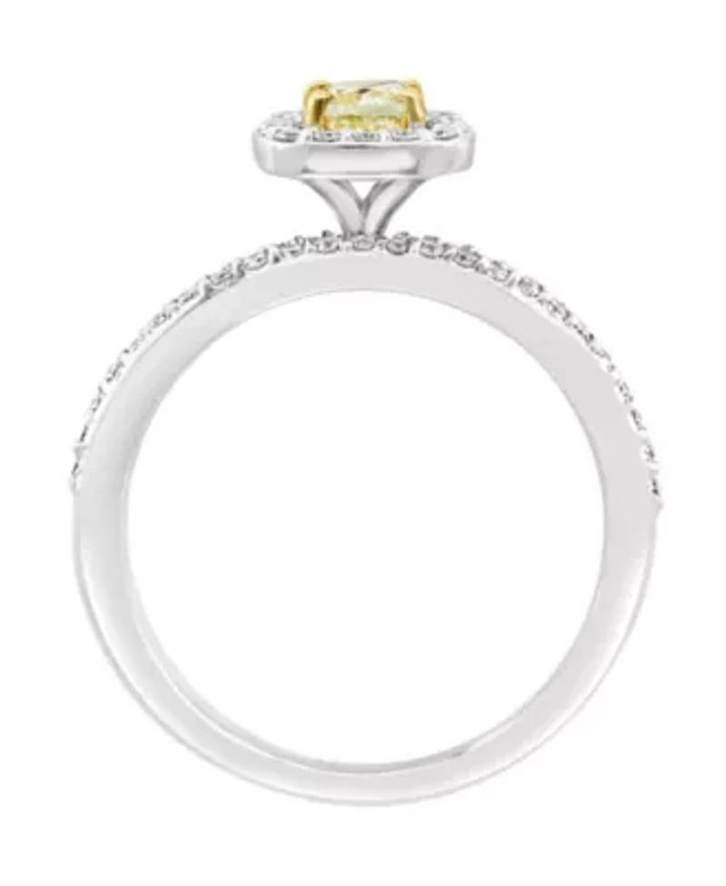 Diamond And Natural Yellow Diamond Ring Set In 14K White Gold