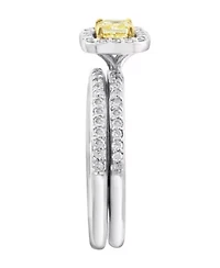 Diamond And Natural Yellow Diamond Ring Set In 14K White Gold