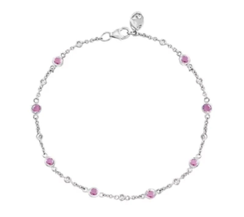 Diamond and Pink Sapphire Bracelet in Sterling Silver