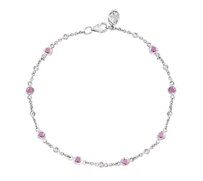 Diamond and Pink Sapphire Bracelet in Sterling Silver