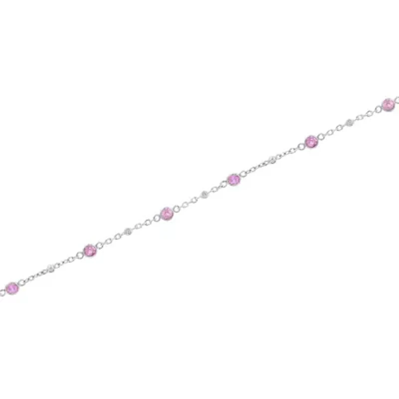 Diamond and Pink Sapphire Bracelet in Sterling Silver