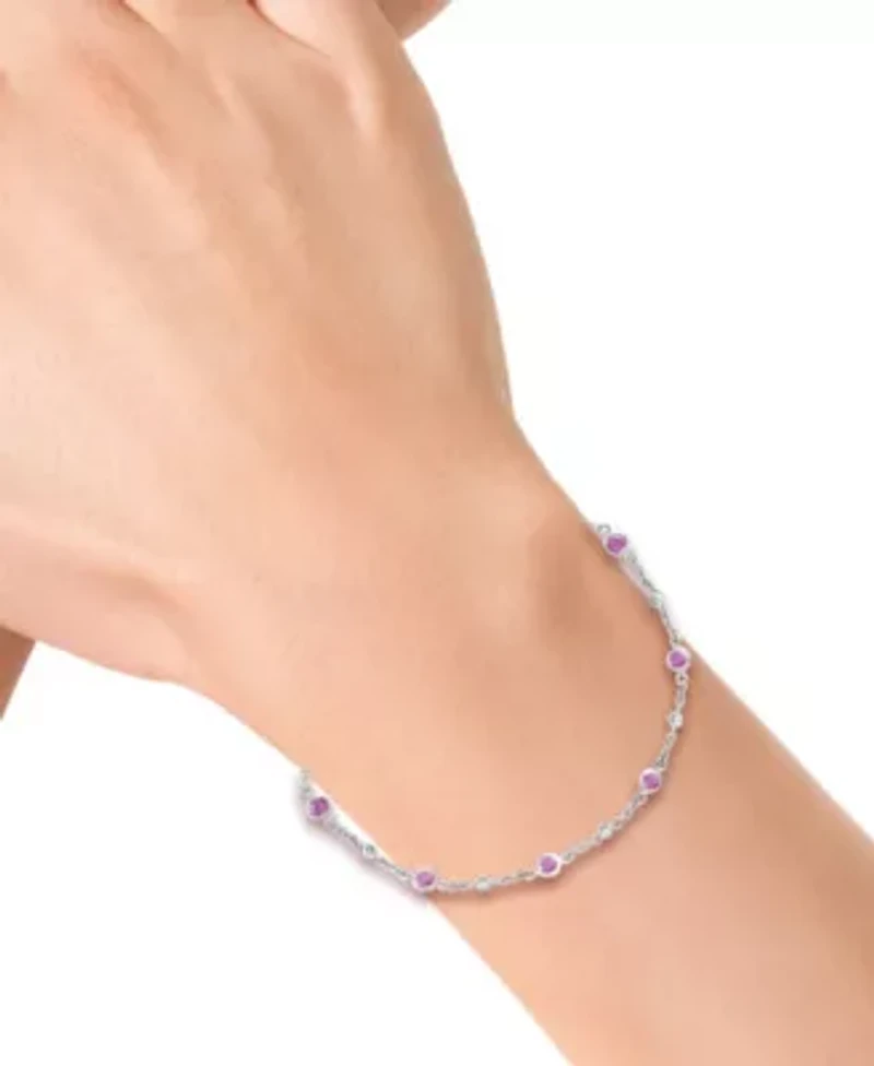 Diamond and Pink Sapphire Bracelet in Sterling Silver