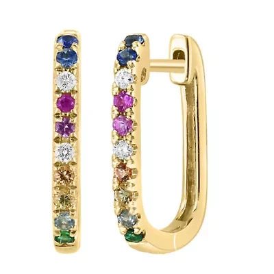 Diamond, Multi Sapphire and Tsavorite Earrings in 14K Yellow Gold