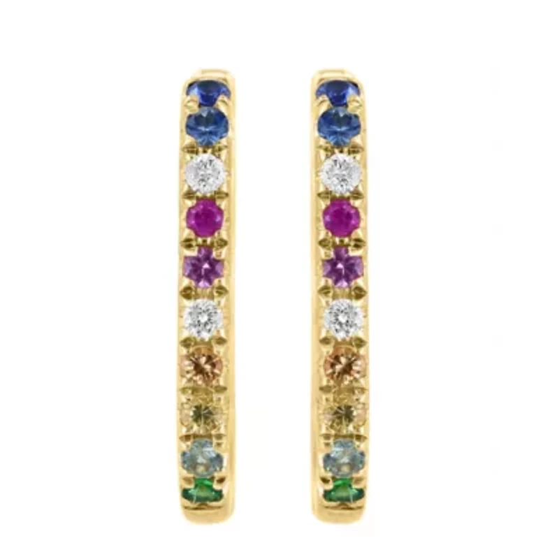 Diamond, Multi Sapphire and Tsavorite Earrings in 14K Yellow Gold