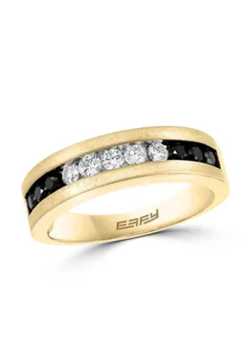 White And Black Diamond Ring In 14K Yellow Gold