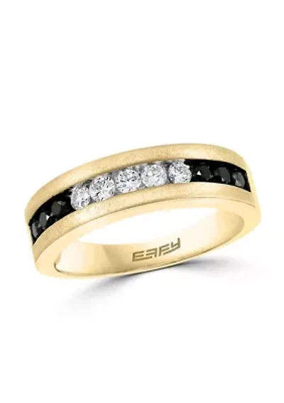 White And Black Diamond Ring In 14K Yellow Gold