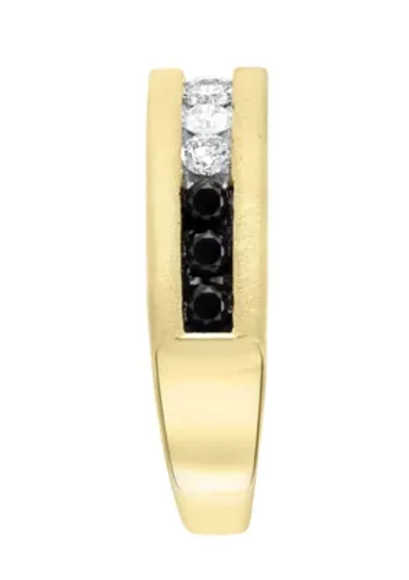 White And Black Diamond Ring In 14K Yellow Gold