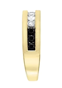 White And Black Diamond Ring In 14K Yellow Gold