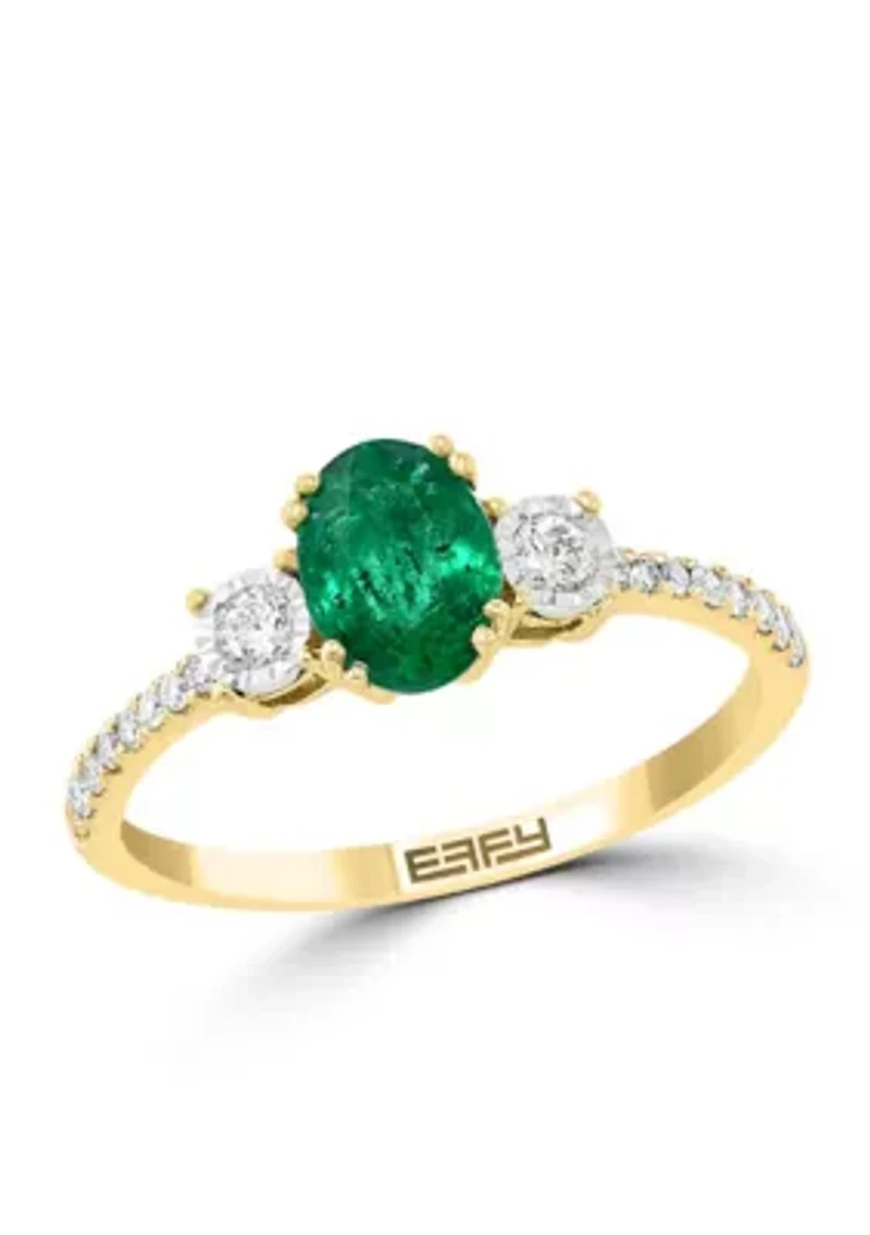 Diamond And Natural Emerald Ring In 14K White & Yellow Gold