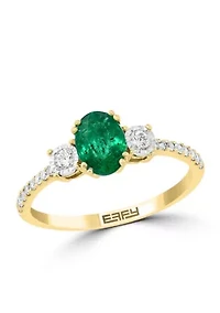 Diamond And Natural Emerald Ring In 14K White & Yellow Gold