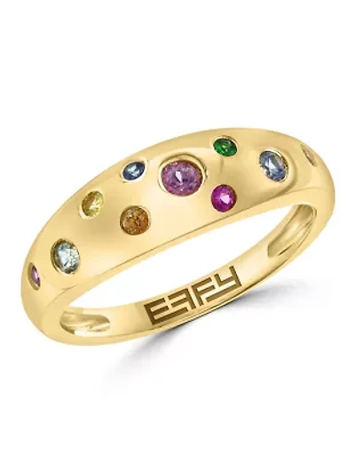 Multi Sapphire and Tsavorite Ring in 14K Yellow Gold