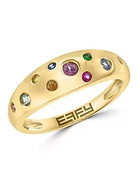 Multi Sapphire and Tsavorite Ring in 14K Yellow Gold