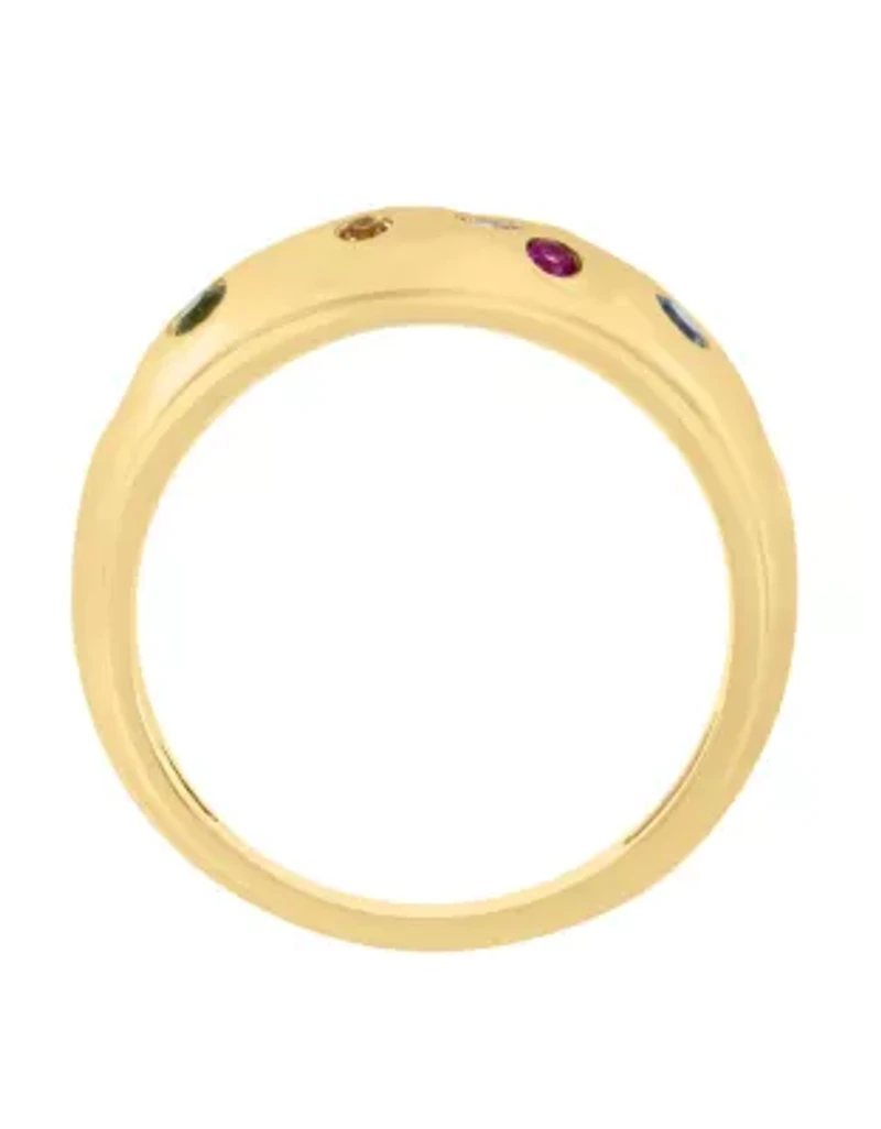 Multi Sapphire and Tsavorite Ring in 14K Yellow Gold