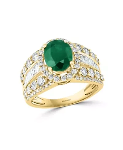 Diamond and Natural Emerald Ring in 14K Yellow Gold