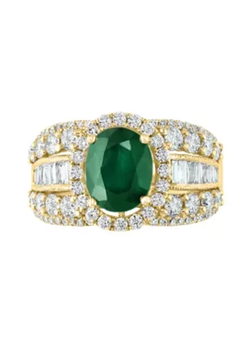 Diamond and Natural Emerald Ring in 14K Yellow Gold