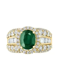 Diamond and Natural Emerald Ring in 14K Yellow Gold