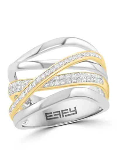 Sterling Silver & 14K Yellow Gold Plated Diamond Ring