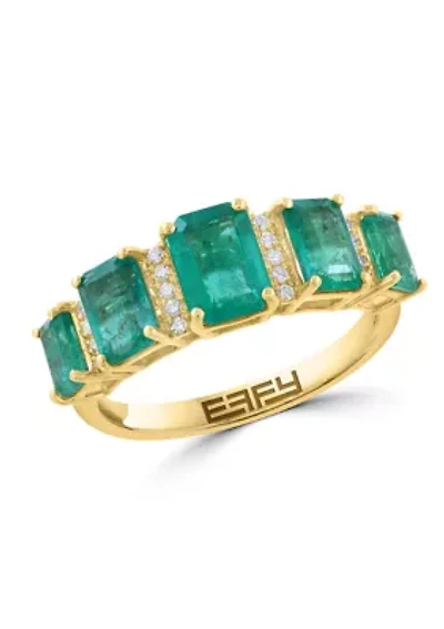 Natural Emerald and Diamond Ring in 14K Yellow Gold