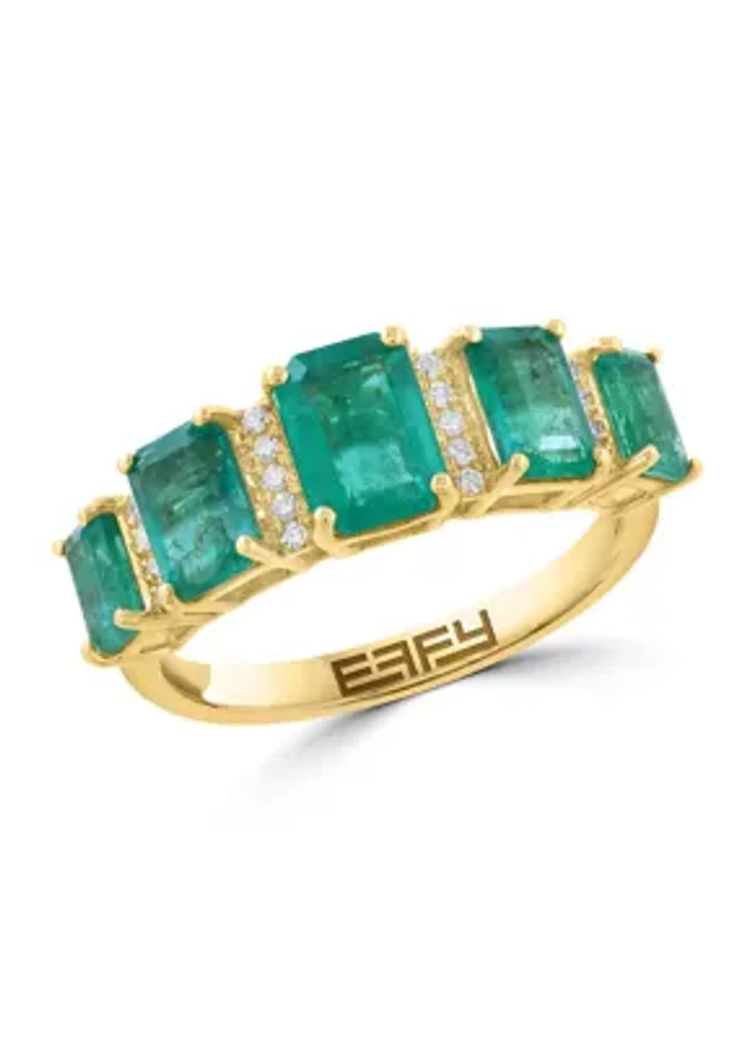 Natural Emerald and Diamond Ring in 14K Yellow Gold