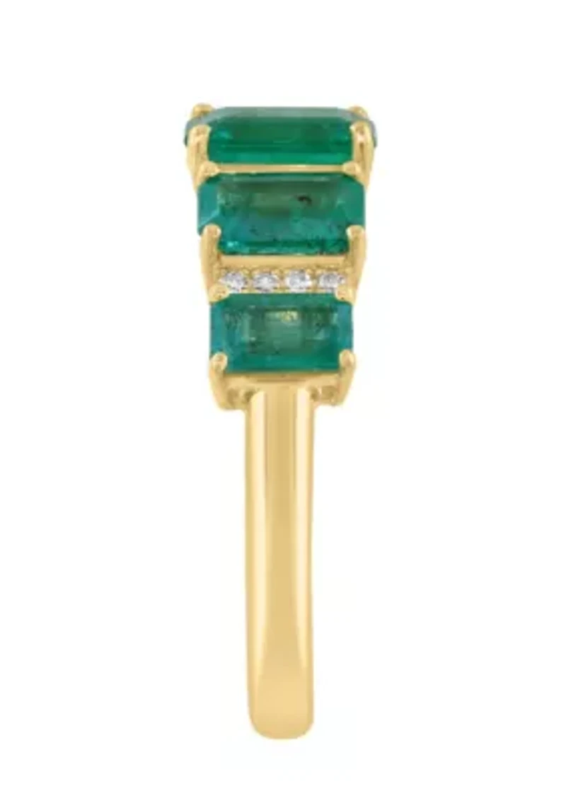Natural Emerald and Diamond Ring in 14K Yellow Gold