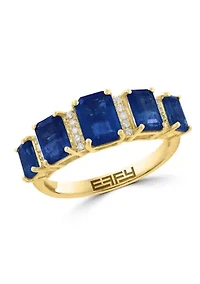Natural Sapphire and Diamond Ring in 14K Yellow Gold