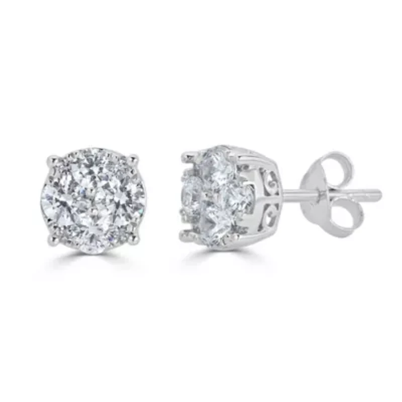 3/4Ctw Round Diamond Women Stud Earrings Set in 925 Sterling Silver