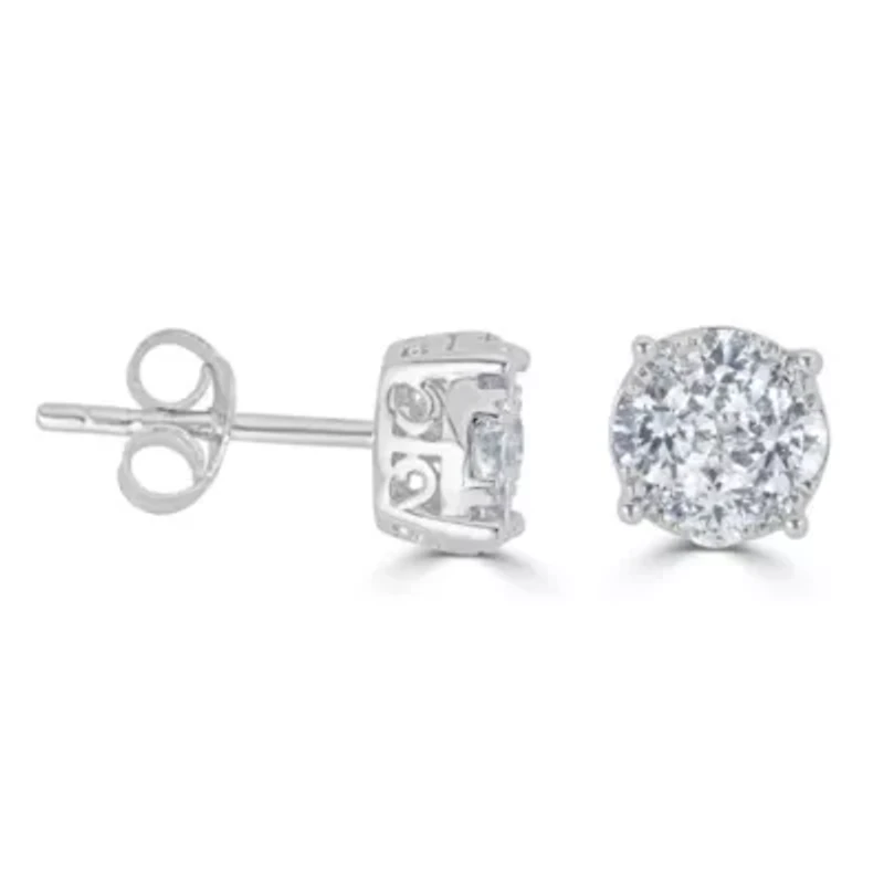 1 Ctw Round Diamond Women Stud Earrings Set in 925 Sterling Silver