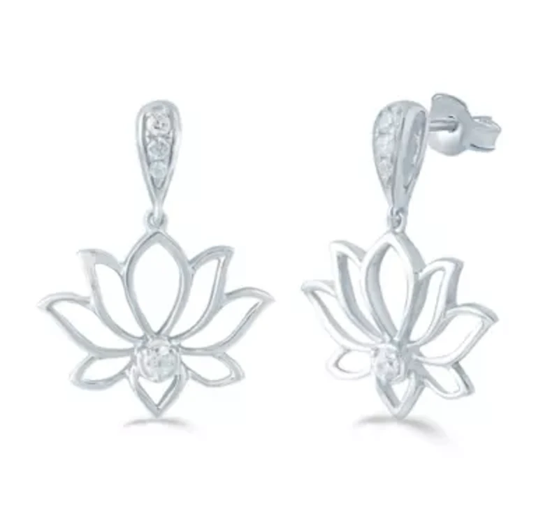 1/5 ct. t.w. Natural Diamond Lotus Stud Earrings set in 925 Sterling Silver