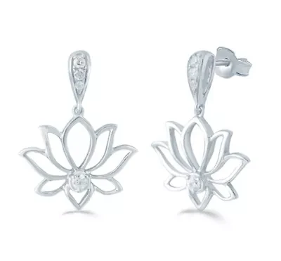 1/5 ct. t.w. Natural Diamond Lotus Stud Earrings set in 925 Sterling Silver